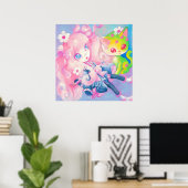 Wamono Japanisches Mädchen mit Kawaii Kitten ~ Poster (Heimbüro)