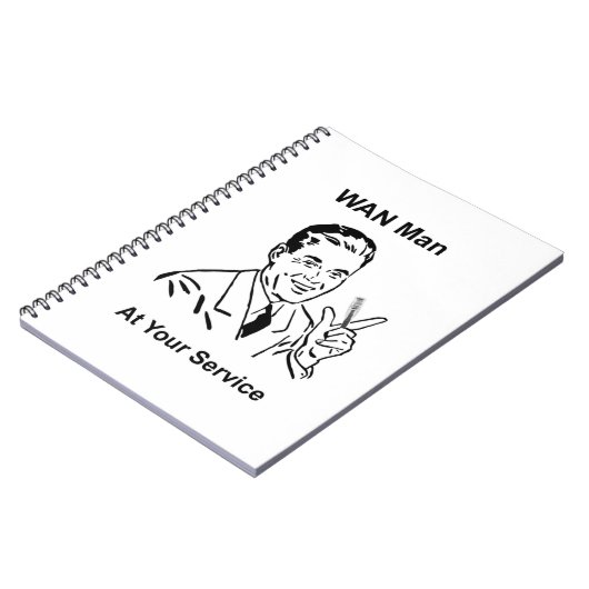 WAN-Mann in Ihrem Service Retro Tech Notizblock (Linke Seite)