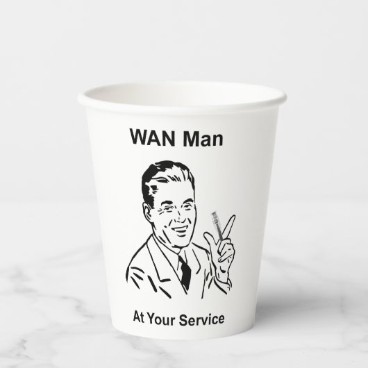 WAN-Mann in Ihrem Service Retro Tech Pappbecher (Vorderseite)