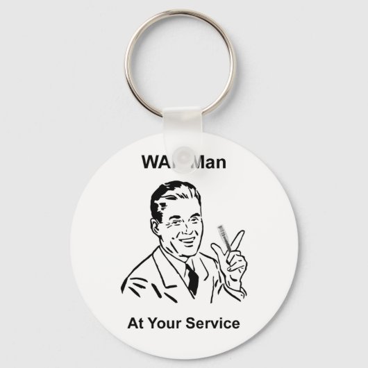 WAN-Mann in Ihrem Service Retro Tech Schlüsselanhänger (Vorderseite)
