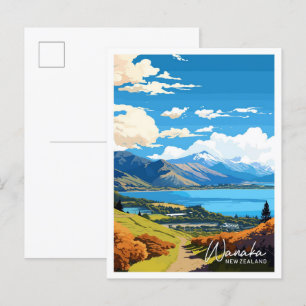 Wanaka New Zealand Vintage Illustration Postkarte