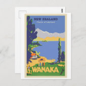 Wanaka, New Zealand Vintage Travel Poster Postkarte (Vorne/Hinten)