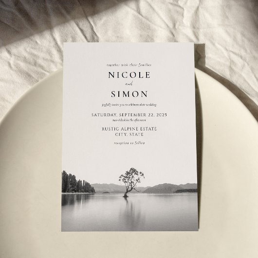 Wanaka Tree Watercolor Landschaft Hochzeit Einladung