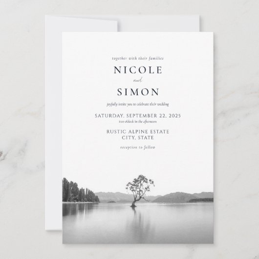 Wanaka Tree Watercolor Landschaft Hochzeit Einladung (Vorderseite)