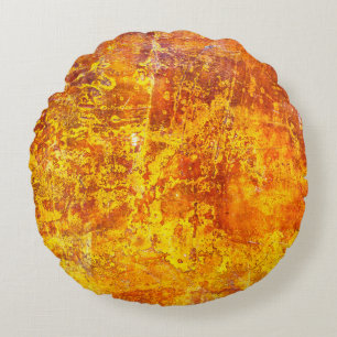 Wand aus abstrakt orangefarbenem Beton,  Rundes Kissen