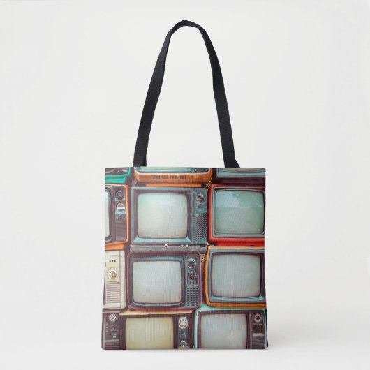 Wand aus farbenfrohen Retrofernsehern Tasche (Vorderseite)
