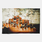 Wand aus weißem und orangefarbenem Backstein Geschirrtuch (Horizontal)