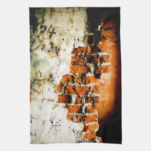 Wand aus weißem und orangefarbenem Backstein Geschirrtuch (Vertikal)