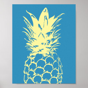 Wand-Kunst-Gelb-Ananas-Entwurf auf Blau Poster