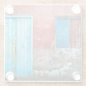 Wand, Tür und Fenster sind rot, blau und grau Glasuntersetzer (Rückseite)