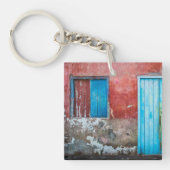 Wand, Tür und Fenster sind rot, blau und grau Schlüsselanhänger (Vorderseite)