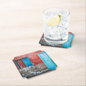 Wand, Tür und Fenster sind rot, blau und grau Untersetzer (Vor Ort)