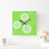 Wand-Uhr Blumen der Sommerzeit grüne Quadratische Wanduhr (Zuhause)
