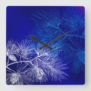 Wand-Uhr für blaue und weiße Pine Quadratische Wanduhr
