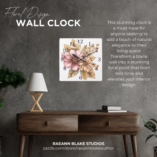Wand-Wand-Uhr für Blumenmuster Quadratische Wanduhr