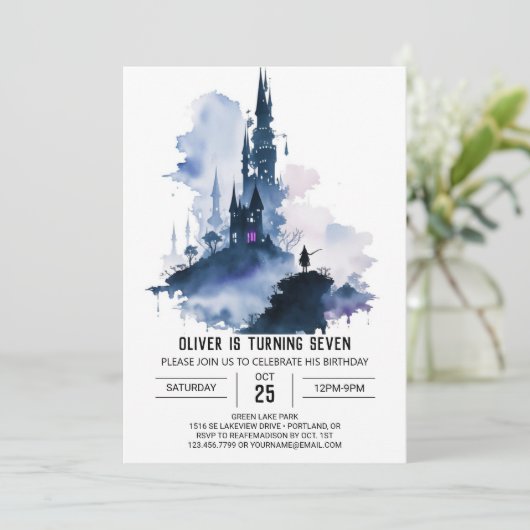 Wand Wielder Wizard Birthday Einladung (Stehend Vorderseite)