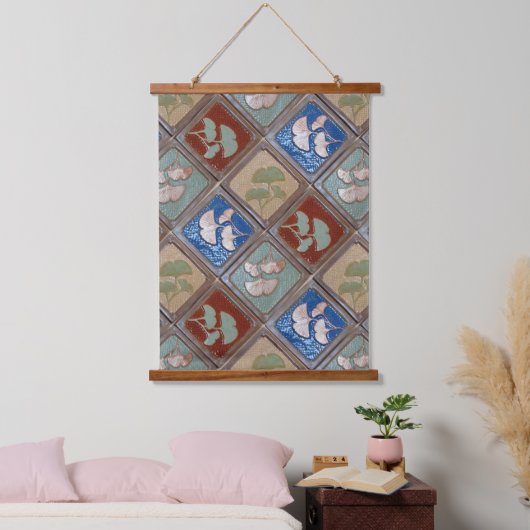 Wandaufhängung, Gingko-Blätter Wandteppich Mit Holzrahmen (Schlafzimmer)