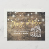 WANDEL DER PLAN WEDDING POSTPONEMENT MASON JAR WOO ANKÜNDIGUNGSPOSTKARTE (Vorne/Hinten)