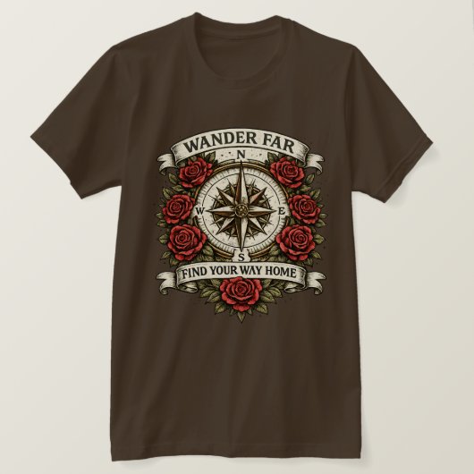 Wander Far Kompassrose Vintage T-Shirt (Design vorne)