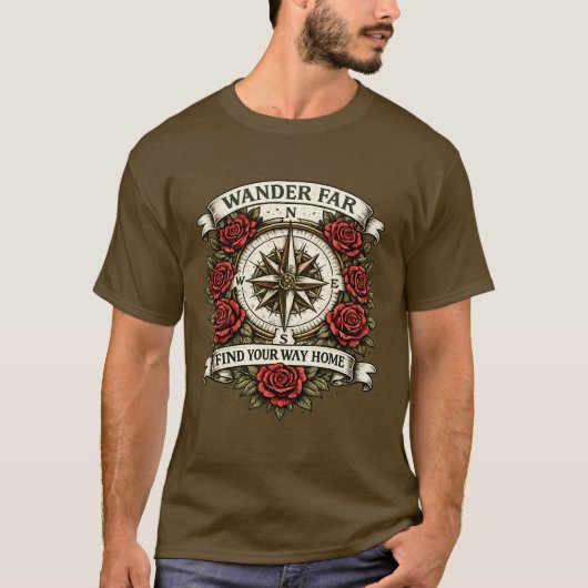 Wander Far Kompassrose Vintage T-Shirt (Vorderseite)