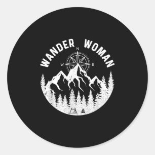 Wander Frau Wandern Abenteuer Camping Frauen Straß Runder Aufkleber