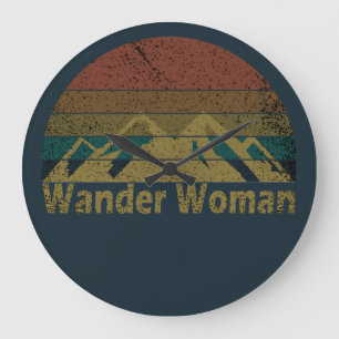 Wander Frau Wandern Camping Vintage Große Wanduhr