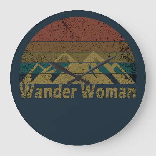 Wander Frau Wandern Camping Vintage Große Wanduhr (Vorderseite)