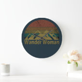 Wander Frau Wandern Camping Vintage Große Wanduhr (Zuhause)