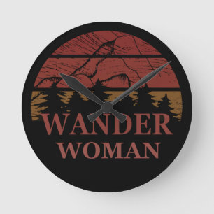 Wander Frau Wandern Runde Wanduhr