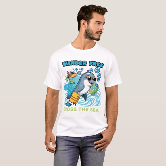 Wander Free Dolphin - Ocean Travel Adventure Carto T-Shirt (Vorne ganz)