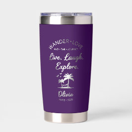 Wander Liebe, Live Laugh Explore, Lila Isoliert  Thermobecher