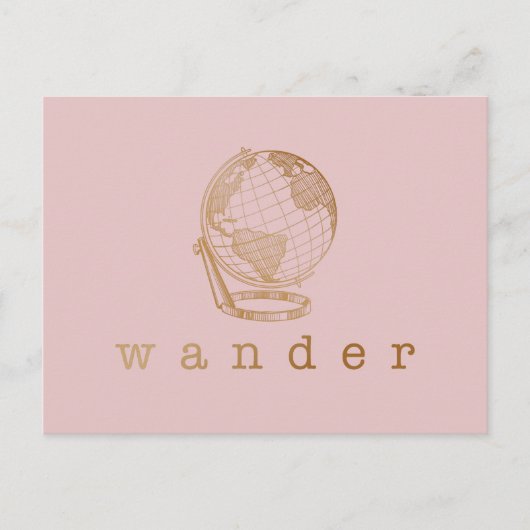 Wander Reiseangebot und Globe in Blush and Gold  Postkarte (Vorderseite)