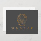 Wander Reiseangebot und Globe in Schwarz und Gold Postkarte (Vorne/Hinten)