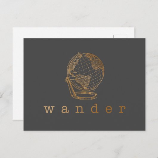Wander Reiseangebot und Globe in Schwarz und Gold Postkarte (Vorne/Hinten)