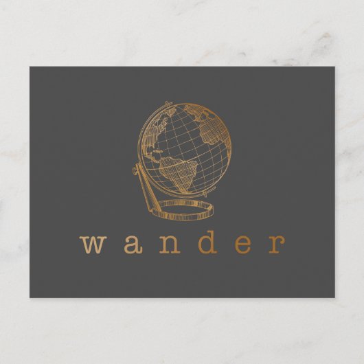 Wander Reiseangebot und Globe in Schwarz und Gold Postkarte (Vorderseite)
