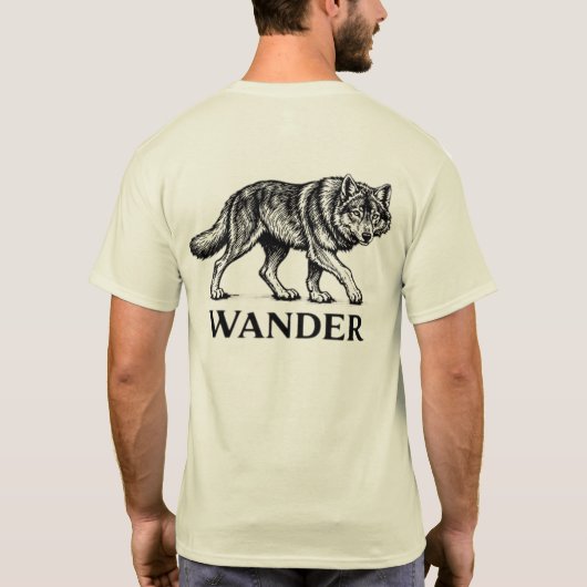 „Wander“ Wolf Grafik-T-Shirt – Lone Wolf Abenteuer T-Shirt (Rückseite)