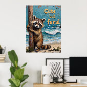 Wanderer am Strand: Raccoon an der Post Poster (Heimbüro)
