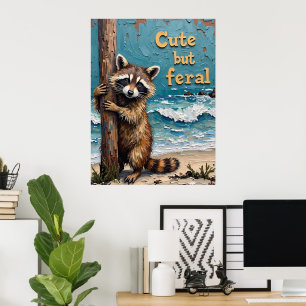 Wanderer am Strand: Raccoon an der Post Poster