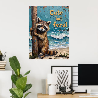 Wanderer am Strand: Raccoon an der Post Poster