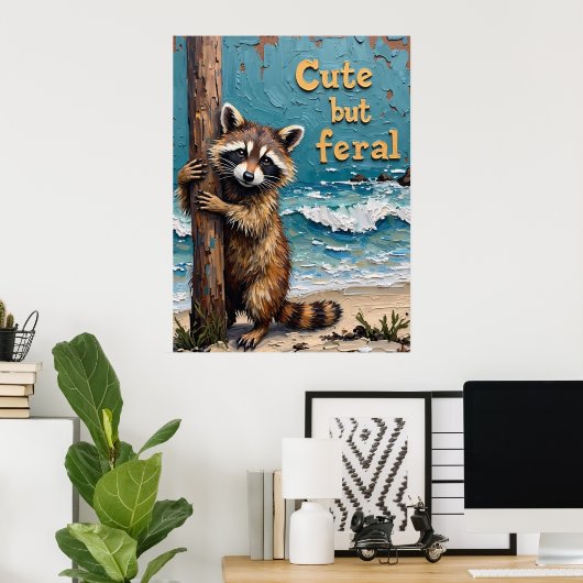 Wanderer am Strand: Raccoon an der Post Poster (Heimbüro)