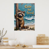 Wanderer am Strand: Raccoon an der Post Poster (Küche)