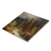 Wanderer an einem sintflutartigen Fluss in einem d Fliese (Seite)