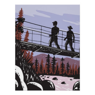 Wanderer auf der Swinging Bridge in Yosemite WPA Poster
