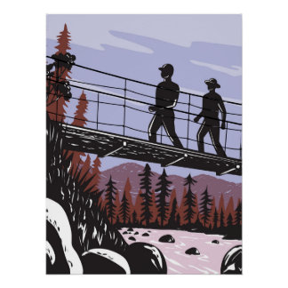Wanderer auf der Swinging Bridge in Yosemite WPA Poster