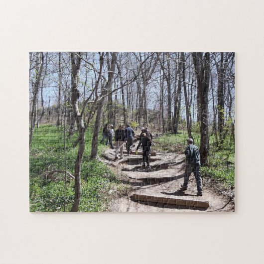 Wanderer auf einem Wanderweg im Wald 252 Stück Puzzle (Horizontal)