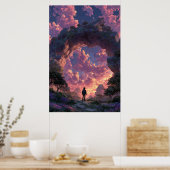 Wanderer beim Sonnenuntergangs-Torbogen Fantasy-La Poster (Küche)