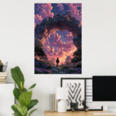 Wanderer beim Sonnenuntergangs-Torbogen Fantasy-La Poster (Heimbüro)