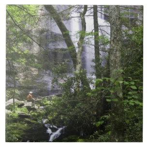 Wanderer bewundert Falls Branch Falls Fliese