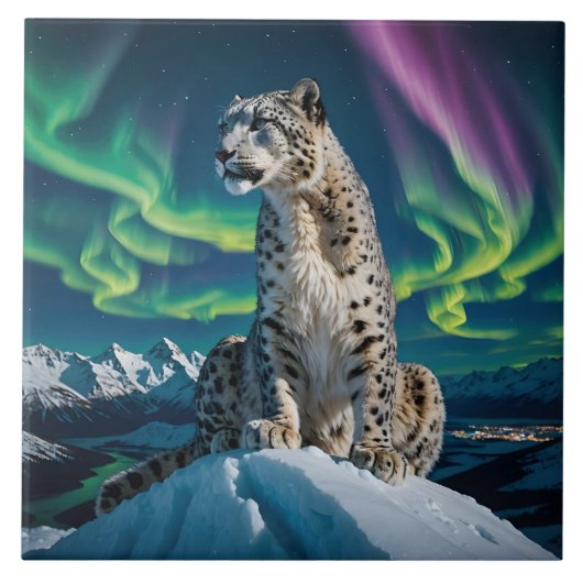 „Wanderer des nördlichen Himmels“ – Schneeleoparde Fliese (Vorderseite)