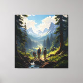 Wanderer, die durch den Wald wandern Leinwanddruck (Vorderseite)